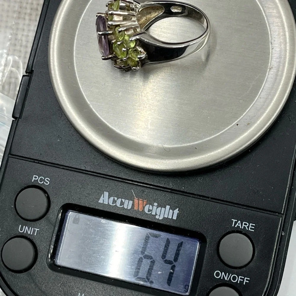 Vintage SETA Sterling Silver Amethyst & Peridot Cluster Ring Size 5 - Picture 16 of 16